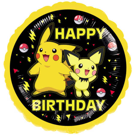 Balon Foliowy Happy Birthday Pokemon Pikachu, 43 cm.