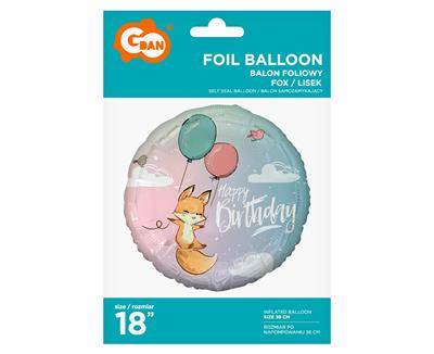 Balon Foliowy, Happy Birthday lisek, 46 cm