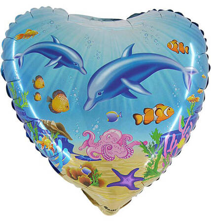 Balon Foliowy w kształcie serca z Delfinami - 46 cm Grabo