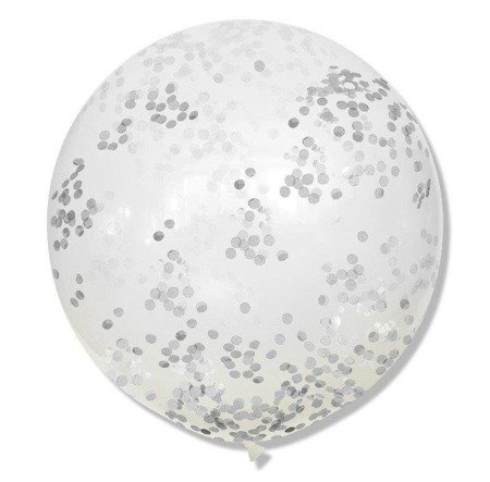 Balon przeźroczysty 90 cm / konfetti papierowe szare/srebrne