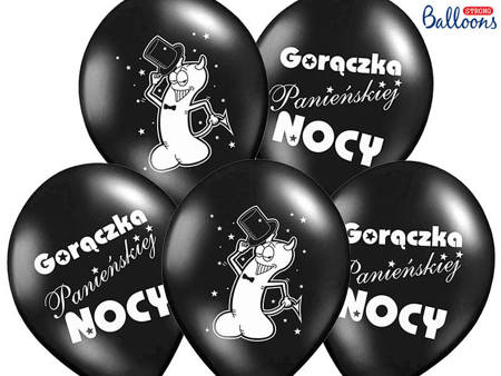 Balony Gorączka Panieńskiej Nocy, Czarne, 30cm, 6 szt.