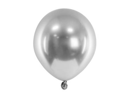 Balony lateksowe Glossy, Chrome, Srebrne, 12cm, 50 szt.