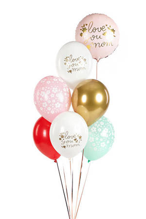 Balony lateksowe Love you mom Dzień matki, kwiatki 30cm, 6 sztuk