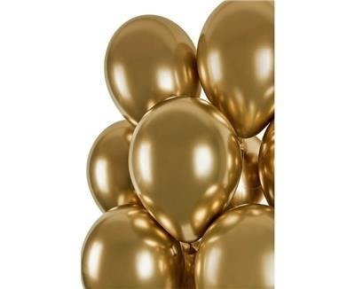 Balony lateksowe, Złote Shiny chrom, 33 cm, 50 szt.