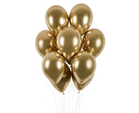 Balony lateksowe, Złote Shiny chrom, 33 cm, 50 szt.