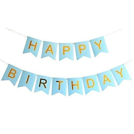 Girlanda Urodzinowa - Baner HAPPY BIRTHDAY, niebieski