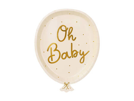 Talerzyki Baby Shower, Oh Baby, beżowe, 17,5x22cm ,6 szt.