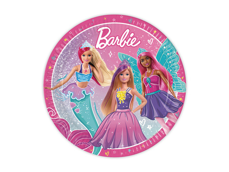 Talerzyki papierowe Barbie, 23 cm, 8 szt.