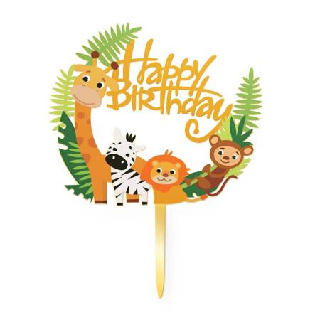 Topper na tort Happy Birthday zwierzątka, zoo 15 cm