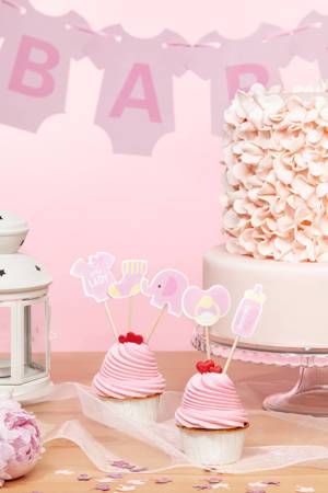 Toppery na Baby Shower dla dziewczynki słonik 5szt