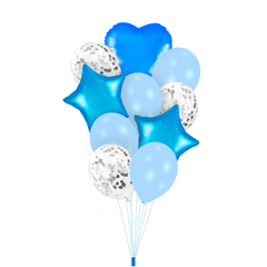 Zestaw balonów niebiesko - srebrne z konfetti, 10 szt.